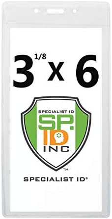 100 Bulk - Clear Vinyl ID Badge Holder - ! - Vertical Plastic Sleeve Protector for Name Cards by Specialist ID