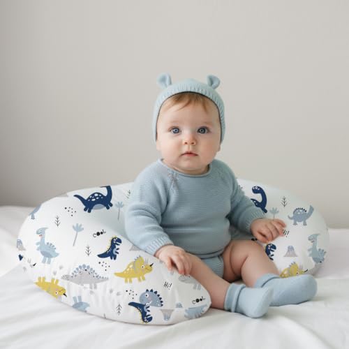 Image of Little Grape Land Nursing Pillow Covers 2 Pack, Soft & Breathable Removable Breastfeeding Pillows Covers for Feeding Pillows, Nursing Pillow Slipcover for Baby Girls Boys, (Dinosaur)