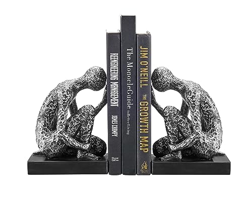 Danya B. Kneeling Figure Sculptures Polyresin Silver and Black Finish Bookend Set of 2