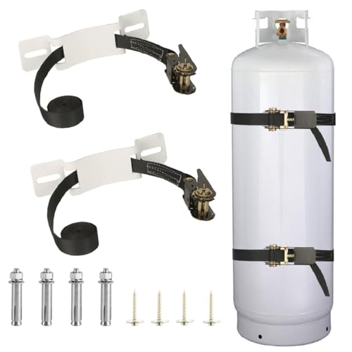2 soportes para tanque de propano, soporte para tanque de oxígeno, soporte de cilindro de gas nitrógeno, con correa de trinquete de 6.5 pies y tornillos adecuados para soporte de tanque de propano de