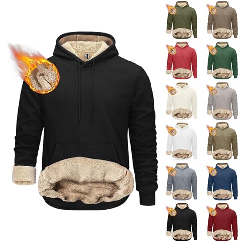 Drymnoc Fleece Lined Hoodie Men Heavy Weight Thick Fleece Coats Casual Fuzzy Hooded Jacket Winter Warm Athletic Sweatshirts Black
