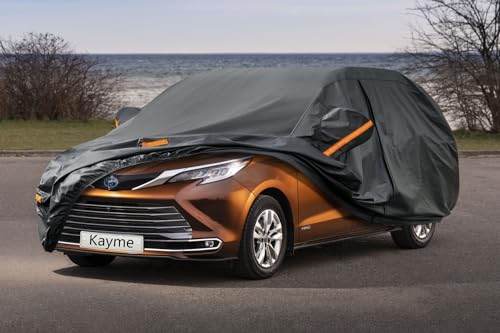 Image of Kayme 7 Layers Car Cover Custom Fit for Toyota Sienna Minivan (1997-2025) Waterproof All Weather for Automobiles, Outdoor Full Cover Rain Sun UV Protection.Black