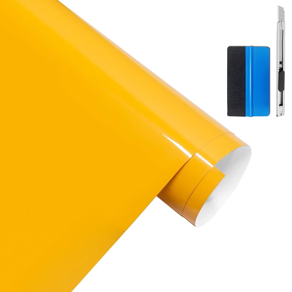 LZLRUN High Gloss Yellow Vinyl Realistic Paint Car Wrap Film 1ft x 5ft