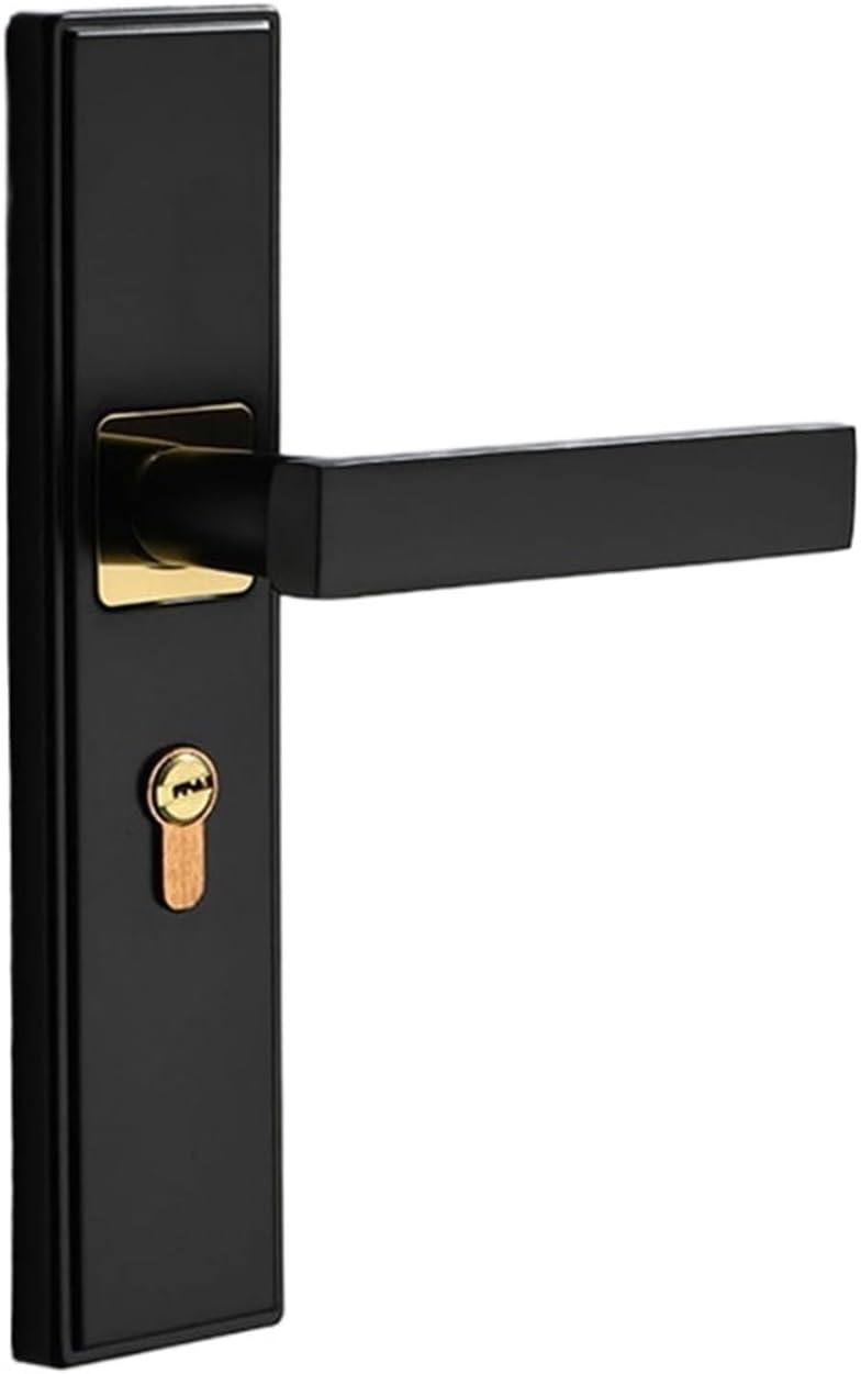 Door Lock Handle Solid Wood Bedroom Wooden Door Lock Indoor Silent Lock Mechanical Wooden Door Integrated Black Handle Lock(L518 Black Silver 195MM)