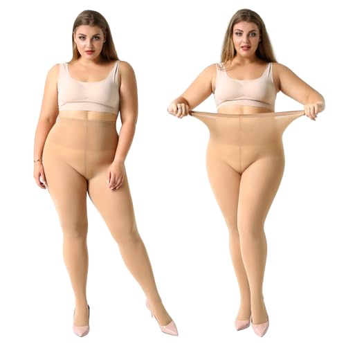 MANZI Women's 2 Pairs Plus Size Control Top Tights Ultra-Soft Panty Hose