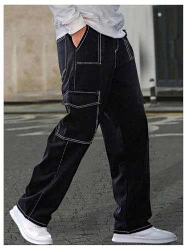 Verdusa Men's Flap Pocket Cargo Pants Drawstring Waist Straight Leg Casual Trousers3