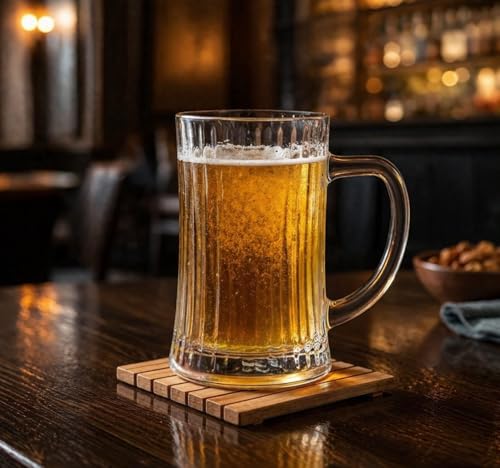 Image of PrimeWorld Classic Beer Mugs Set of 2 (500ML Each) | Heavy Glass Beer Steins with Handle | Large Freezer-Friendly Multipurpose Mugs | Dishwasher & Microwave Safe
