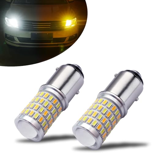 iBrightstar Super Bright 1157 2057 2357 7528 BAY15D P21/5W Switchback LED Bulbs with Projector Replacement for Daytime Running Lights/DRL and Turn Signal Lights, White/Amber