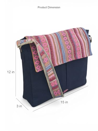 Image of The House of tara Handloom Fabric Messenger Bags for Women | Cotton Canvas Laptop Sling Bag Upto 15.6 Inches | Stylish Crossbody Sling Bag Comes with Flap Closure.