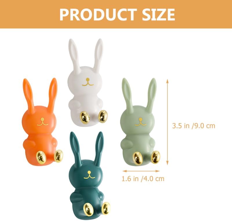 Healifty 4pcs Cartoon Rabbit Wall Hooks Self Adhesive Decorative Coat Hooks for Bags Purses Keys Wall Mounted Storage for Entryway Bedroom Bathroom 3.54 X 1.57 X 1.18 in image 3