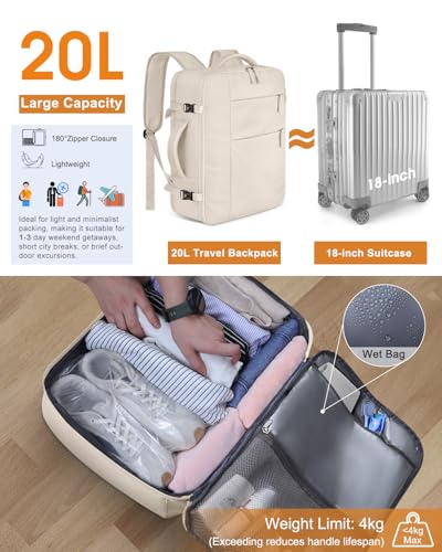 Capolo Travel Backpack for Women Men Waterproof Laptop Backpack Airlines Approved Carry On Backpack Bag Computer Bookbag for Business, Work, Traveling Fits 15.6 Inch Laptop(Beige) - Image 5