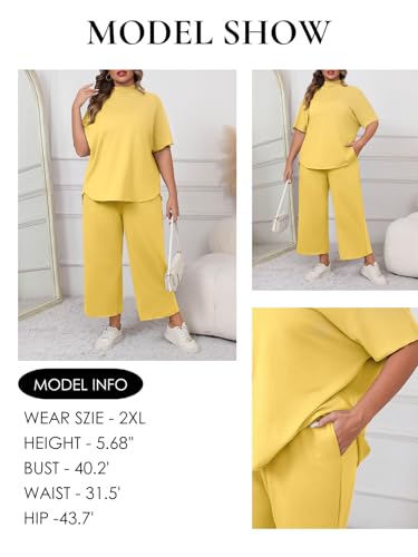 Image of Beautife Women's Plus Size 2 Piece Outfits 3 /4 Batwing Sleeve Capelet Crew Neck Pullover Top Wide Leg Pants Lounge Set