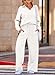 EVALESS 2 Piece Outfits for Women Fashion Lounge Sets Casual Long Sleeve V Neck Sweatshirt and Wide Leg Sweatpants Sweatsuit Matching Sets White Medium