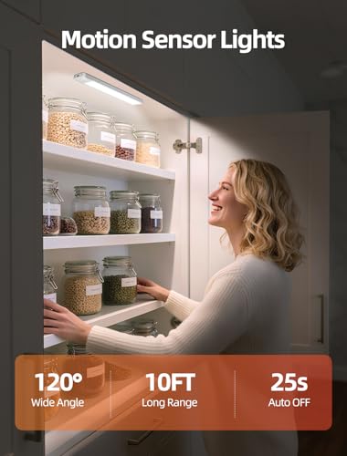 Under Cabinet Motion Sensor Lighting: Dimmable Rechargeable Lights Indoor - Battery Operated Lights - Undercabinet Wirel - Additional View