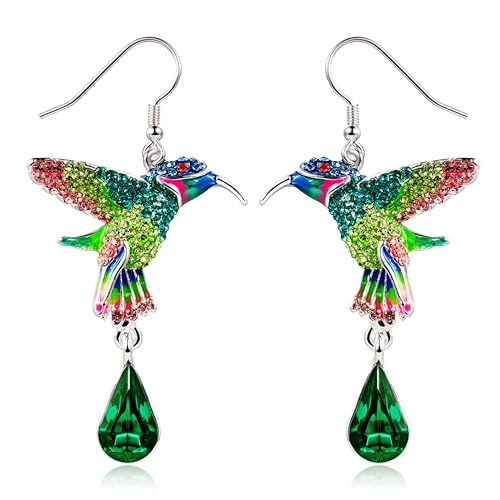 Superchic Cute Hummingbird Sterling Silver Earrings with Crystals Dangle Colorful Gift for Women