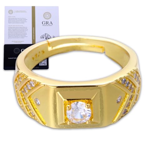 Halukakah Anillo para Hombre con 1 ct Moissanita Color D – Patrón V,Brillo de Laboratorio Plata de Ley Chapado en Oro 18k con Certificado,Regalo Elegante para Esposo,Novio,Diario o Momentos Especiales