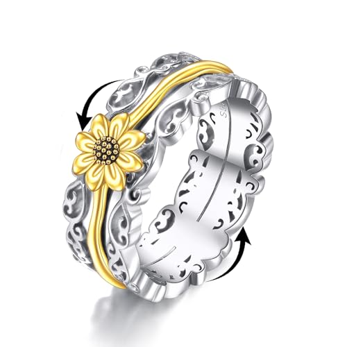 POPLYKE Sonnenblume Fidget Ringe für Angst 925 Sterling Silber Sonnenblume Spinner...