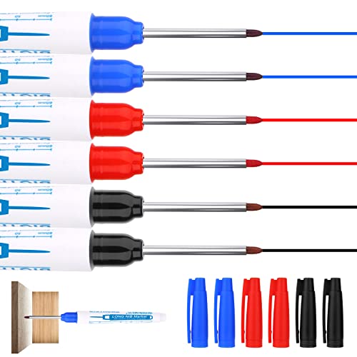 Tieflochmarker, 6PCS Bohrlochmarker, 30mm Extralange Spitze Lochmarkierer Markierungsstifte für Holz, Langlochmarker Markierstift Bohrloch für Holz, Kunststoff, Wand, Metall, Karton (Schwarz Blau Rot)