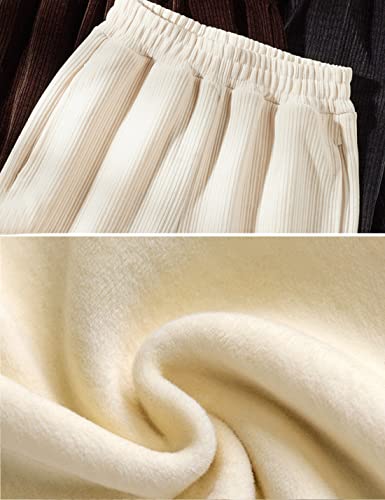 Jenkoon Womens Warm Fleece Lined Casual Sweatpants Winter Stretch Thermal Fuzzy Corduroy Wide Leg Pants(Beige,S) #TOP4