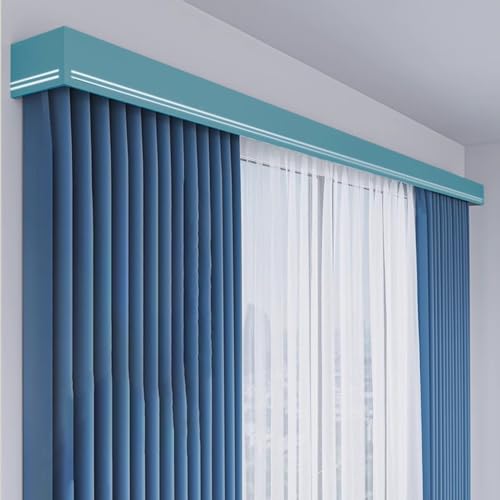 Kunovo Curtain Pelmet Blackout Metal Curtain Track and Valance, Gray/White/Blue/Brown Double Rail Curtain Pelmet, Custom Length Home Decor Window Valance Box(Blue,Wall Mount_2.5M/8.2FT)