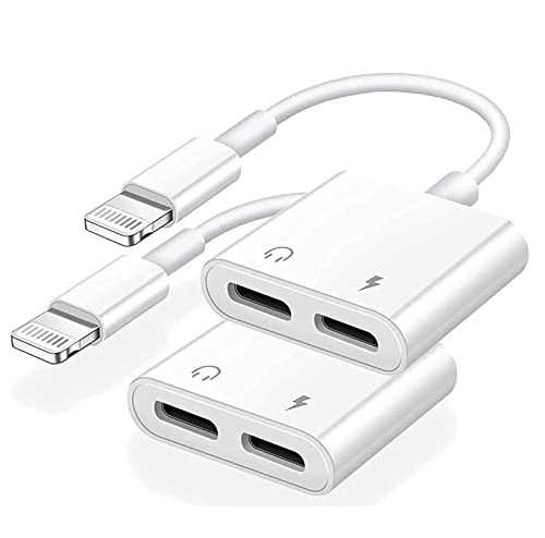 [Apple MFI Zertifiziert] 2 Pack iPhone Kopfhörer Adapter, 4 in 1 Dual Lightning AUX Ladegerät Adapter Dongle Kabel Splitter Kopfhörerkonverter Kompatibel mit iPhone 13/12/11 /X/XR/7/8P/7P