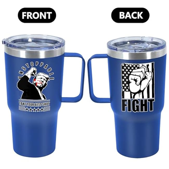 20 oz Coffee Travel Mug with Handle, Double Wall Stainless Steel Vacuum Tumbler spill proof, insulated cup coffee mug with lid, straw and handle, Blue 1Pack