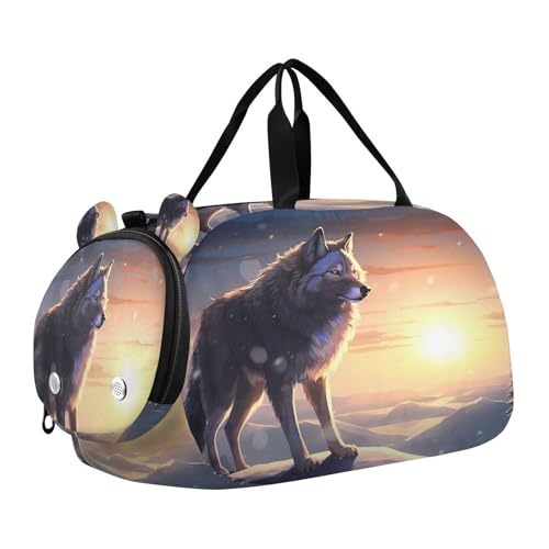 YETTASBIN Sport Travel Duffel Bag for Girls Boys, Wolf Large Waterproof Weekender Overnight Bag, Detachable Shoulder Strap Gym Bag with Shoe Compartment & Wet Pocket