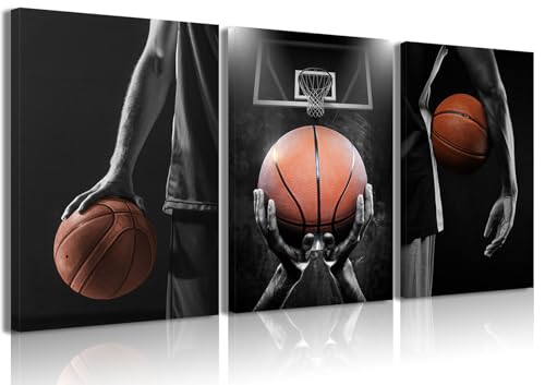 3Pcs Framed Basketball Black White Canvas Wall Art...