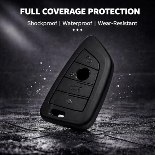 Image of JVCV Soft TPU Cover Compatible with BMW X1, X3, X6, X5, 5 Series, 6 Series, 7 Series 4 Button Blade Smart Key | Scratch-Resistant Protective Case (Matte Black)