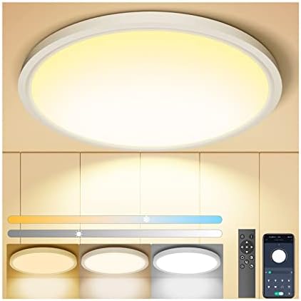 Aphyni Flush Mount Ceiling Light with Remote & APP Control-IP44 Waterproof-24W 12inch 2400LM Brightness(5% to 100%) Adjustable-3000-6500K Changeable with Night Light for Bedroom,FCC,ETL Listed