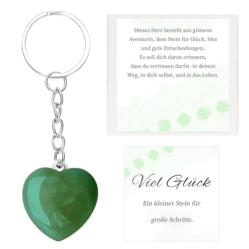 OPEIXSAYKOC Glücksbringer Geschenkbox-Glückssteine Schlüsselanhänger mit Karte-Viel Glück!Herz Stein,Glückssteine,Mutmacher,Aufmunterung Geschenk,Heilsteine-Grün Herzsteine für Freunde, Kinder,Frauen