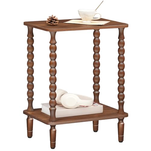 HOOBRO End Table, 2-Tier Small Side Table with Spindle...
