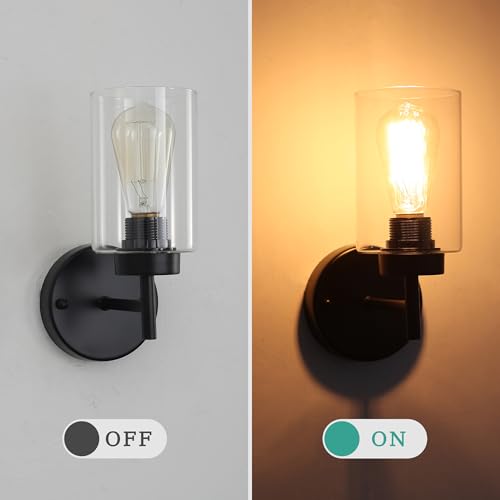 Image of Black Wall Sconce for Bathroom,Modern Indoor Sconces with Clear Glass Shade | Bathroom Wall Lamp indoor Wall Lights for Mirror Kitchen Living Room Hallway Cabinet Porch