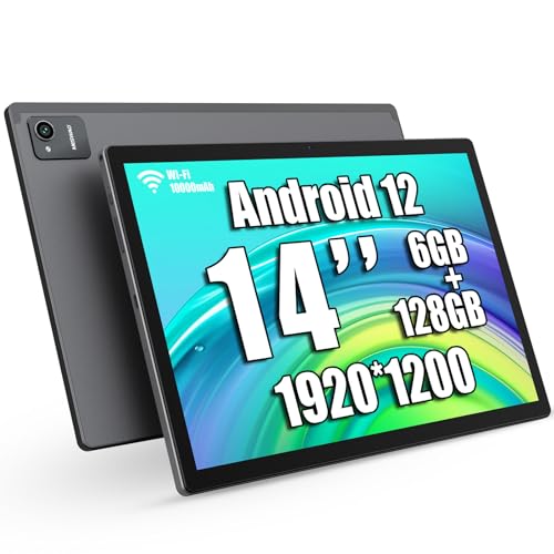 azamp Tablet MES-B2, 14 Zoll Android 12 Tablets mit 1920 * 1200 IPS HD Großes Display, 6GB/128GB, Schmalen Rändern, WiFi, und 10000mAh Akku - Ideal für Produktivität, Unterhaltung und Bildung