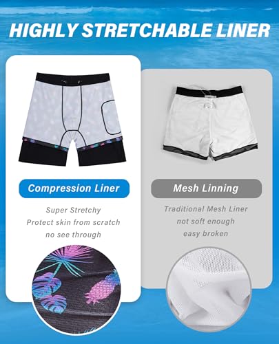 Image of Gleeease 7inch Mens Swim Trunks 2 in 1 with Compression Liner Pockets Drawstring Quick Dry Stretch Lined Funny Beach Pool