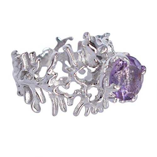Bague améthyste ronde argent 925, bijou anti-ternissement pour elle