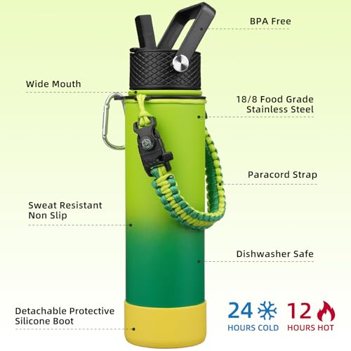 Image of BJPKPK 27oz Insulated Water Bottle with 3 Lids, Straw Lid & Handle