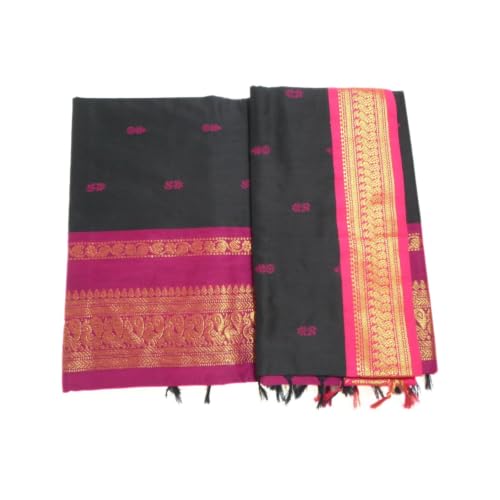 Image of Pure Kalyani Cotton Saree | Zari Border & Blouse Piece - Lata Gadwal Design | Traditional Saree