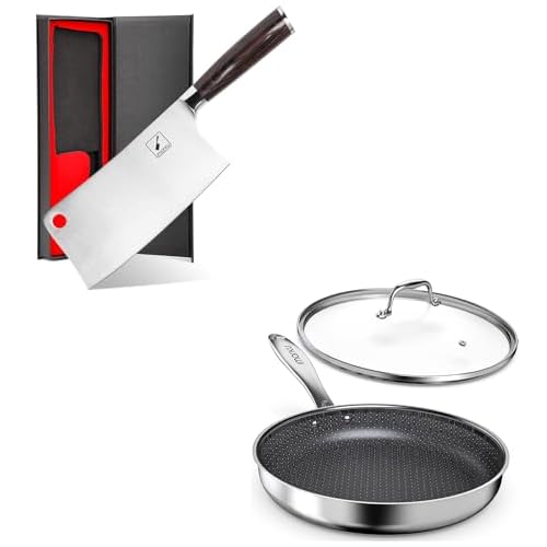 imarku Cleaver Knife 7" and Non Stick Frying Pans 12" Stainless Steel