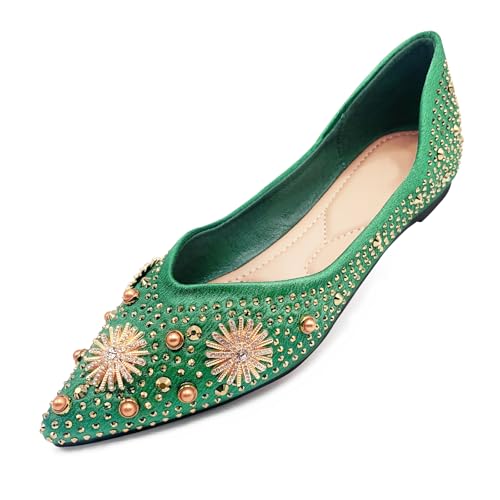 Women's Flats Comfortable Pointed Rhinestone Ballet Flats for Wedding Parties Work Dates Sparkle Elegant Dress Flats