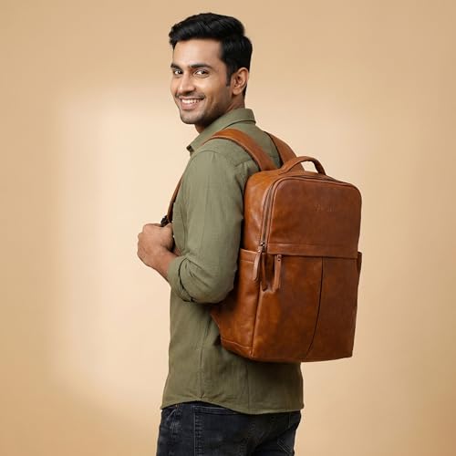 Image of VISMIINTREND Leather Laptop Backpack Bag for Men & Women | Casual, Office, College, Travel, Airport, Weekender Bag | Fits upto 15.6 Inch Laptop, Macbook | Durable | Birthday, Rakhi Gifts