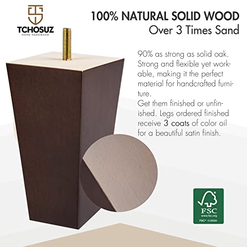 TCHOSUZ 12 Inch / 30cm Wooden Furniture Legs, Set of 4 Solid Wood Mid-Century Modern Pyramid Replacement Feet - Image 3
