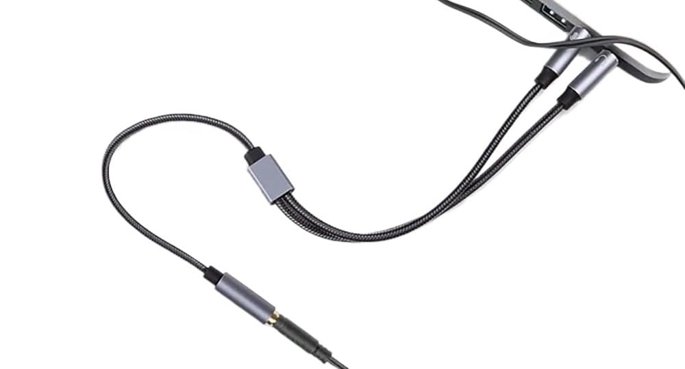 Divisor de auriculares para computadora, 3.5 mm hembra a 2 adaptadores de audio dobles de 3.5 mm macho, compatible con auriculares y micrófonos para juegos (gris)