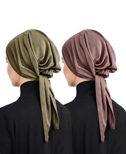 Image of Mehar Women's Hair Ponytail Cap Set of 2 | Soft Stretchable Polyester Hijab Inner Cap | Adjustable Tie-Back | Scarf & Helmet Inner | One Size Fits All
