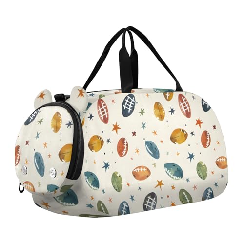Gym Travel Duffle Bag for Boys Girls Watercolor Football Stars Pattern Sports Dance Bag with Shoe Compartment & Wet Pocket Football Kids Travel Bag Teens Sleepover Carry