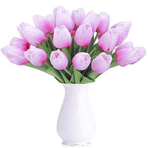 HAOSHICS Tulipanes artificiales falsos de Holanda Tulipanes de látex para decoración de boda, hogar, hotel, fiesta, jardín, multicolor, 10 unidades (rosa púrpura) Cover
