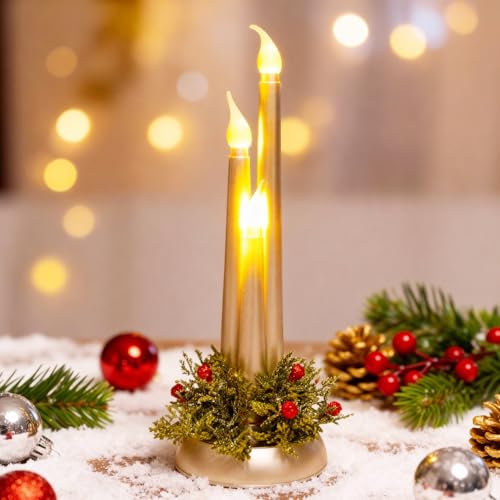 Weihnachtsdeko Adventskranz LED Kerzen, Flammenlose Kerzen LED...