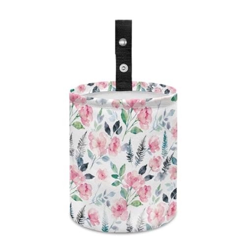 Image of Cute Floral Leaf Car Trash Can Car Bag Accessories Interior Hanging Portable Dustbin Bin Waste Basket Collapsible Small Trash Can Easy to Clean