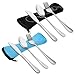 Juego de cubertería portátil de acero inoxidable con cuchara, tenedor, cuchillo, juego de utensilios de viaje reutilizables con funda de tela, juego de 2 cubiertos para camping (2 piezas azul + negro)