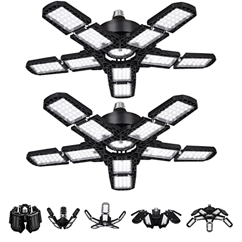 Aokpsrt 2Pack Garage Light, 180W 18000Lm Led Garage Lights, 6000K 10 Adjustable Panels Deformable Led Garage Ceiling Lights, E26/27 Base Socket Garage Lighting For Garage, Workshop, Warehouse, Attic #TOP24
